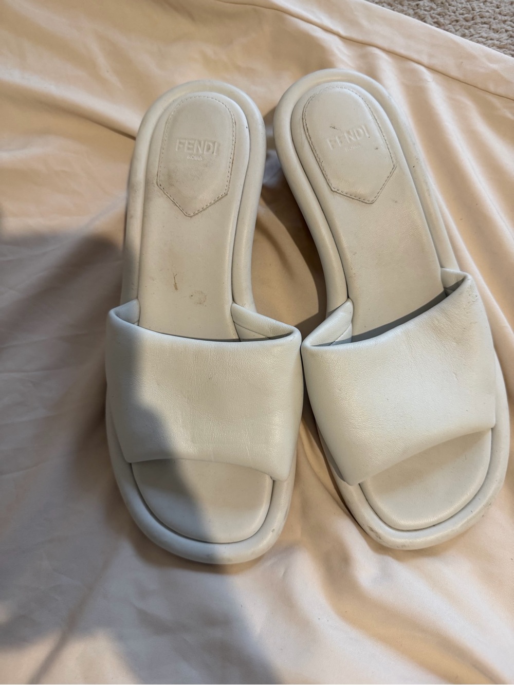 Fendi White Leather Kitten Heels